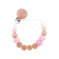 Chupetero para bebé de silicona y madera con cuenta de ganchillo y cuentas de BABY - Rosa