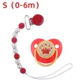 Red heart baby pacifier with gold crown pattern and pearl chain clip set, size S 0-6m - S / Red