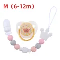 Pink silicone beaded pacifier chain with crown motif and rhinestone clip for infants - M (6-12 Months) / White