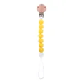 Catenella portaciuccio con perline in silicone giallo e clip in legno di faggio - Giallo brillante