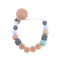 Chupetero de silicona para bebé con cuentas de haya y letras BABY en color gris y azul - Azul