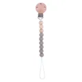 Pacifier clip with beech wood clip and brownish-grey silicone beads for baby soothing - Dark Taupe