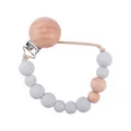 Sujetachupetes de silicona y madera de haya con cuentas grises y madera natural - Gris claro