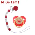 Baby pacifier set with red heart crown design and white pearl clip for 6-12 months - M / Red