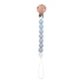 Catenella portaciuccio con perle in silicone azzurro e clip in legno di faggio naturale - Blu grigiastro