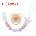Pink and white silicone baby pacifier set with crown rhinestones and beaded clip - L (12 Months+) / White