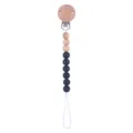 Baby pacifier clip with grey silicone and beech wood beads on a white background - Black