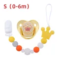 Pink and white rhinestone crown pacifier set with colorful silicone beads chain - S (0-6 Months) / Gold