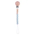 Blue silicone and beech wood baby pacifier clip chain with natural wooden beads - Grey Blue