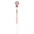 Pacifier clip with beech wood clip and light pink silicone beads on white background - Light Pink