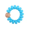 Anello da dentizione in perle di silicone blu cielo e legno di faggio naturale - Blu scuro