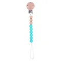 Baby pacifier clip with mint green silicone beads and natural beech wood round clip - Lake Blue
