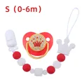 Red heart baby pacifier with gold crown and matching silicone bead clip chain, size S 0-6m - S (0-6 Months) / Red
