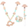 Dinosaur wooden teether set with pacifier clips and silicone beads in mint and cream - Dinosaur Set