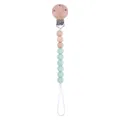 Beech wood pacifier clip with mint green silicone beads and natural wooden beads - Light Green