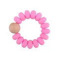 Bracciale da dentizione in silicone rosa per neonati con perla in legno di faggio - Rosso rosa