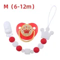 Red silicone baby pacifier and clip set with golden crown and colorful beads - M (6-12 Months) / Red