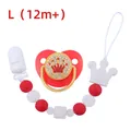 Red heart crown baby pacifier set with matching beaded clip chain for 12 months plus - L (12 Months+) / Red