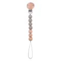 Baby speenketting met grijze siliconen kralen en natuurlijk beukenhouten kralen - Donker Taupe