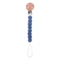 Blue knit crochet ball pacifier clip with wooden clamp for baby teething relief - Dark Blue