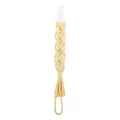 Catenella portaciuccio in macramè giallo pallido con clip bianca e nappe in stile boho - Giallo Chiaro