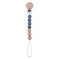 Baby fopspeenketting met blauwe siliconen kralen en beukenhout met ronde clip - Donkerblauw