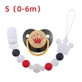 Black red and white crown silicone pacifier with matching clip chain for babies 0-6m - S (0-6 Months) / Black