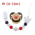 Black and gold baby pacifier with crown rhinestones and matching silicone clip chain set - M (6-12 Months) / Black