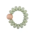 Anello da dentizione in perle di silicone verde salvia e legno di faggio naturale - verde pisello
