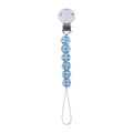 Blue and white plaid wooden bead pacifier clip with secure plastic buckle fastener - Blue & White Plaid