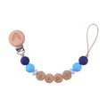 Blue silicone pacifier clip with rainbow wooden clasp and BABY letter beads - Blue