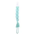 Catenella portaciuccio in cotone intrecciato verde menta con clip in plastica bianca - Blu lago