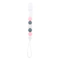 Silicone pacifier clip with white plastic clasp and soft pink grey beads for infants - Pink