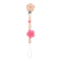 Pink silicone rose pacifier clip with natural wooden beads for baby teething toy - Rose Pacifier Chain