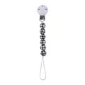Infant pacifier clip with black and white checkerboard beads and secure plastic clasp - Black and White Plaid