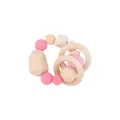 Pink crochet and wooden baby teether rattle ring with silicone beads and charms - Flower Teether