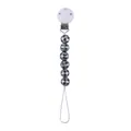 Baby pacifier clip with black and grey checkered beads and white plastic clip attachment - Silver Black Gingham
