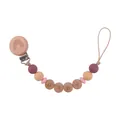 Rainbow pacifier clip with morandi silicone beads and wooden baby letter engraving - Pink