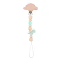 Dinosaur wooden pacifier clip with mint green silicone beads and teething ring accessory - Dinosaur Pacifier Chain