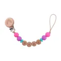 Rainbow beech wood pacifier clip with colorful silicone beads and BABY letter beads - Purple