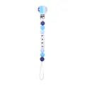 Blue silicone pacifier clip with white letter beads spelling BABY for infants - Blue