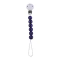 Baby pacifier clip with black and purple buffalo plaid beads on a white plastic fastener - Purple Black Plaid