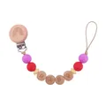 Rainbow beech wood pacifier clip with purple silicone beads and BABY wooden letter beads - Red
