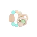 Dinosaur beech wood baby teether bracelet with mint green silicone beads and cotton ball - Dinosaur Teether