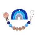 Blue silicone rainbow teether with a wooden baby pacifier clip and silicone beads - Blue Set