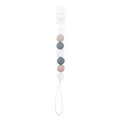 Silicone pacifier clip with octagonal teething beads in soft blue and tan colors - Khaki