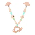 Dinosaur beech wood baby teether clip with mint green silicone and crochet beads - Dinosaur Stroller Hanger