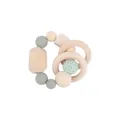 Baby teething rattle with natural beech wood rings, grey silicone beads and mint crochet decor - Cactus Teether Bracelet