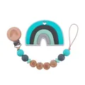 Rainbow silicone teether and beech wood pacifier clip with 'BABY' lettered beads set - Grey Set