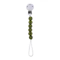 Infant pacifier clip featuring black and yellow checkered beads with white clamp - Green Black Grid